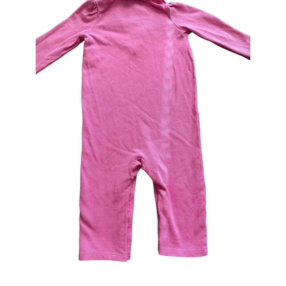 Ralph Lauren Babies 9M Pink and Logo Long Sleeve Button Up Neck One Piece